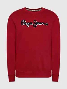 PEPE JEANS MEN'S 'LAMONT' LOGO SWEATSHIRT Bordeaux Size S - Picture 1 of 3