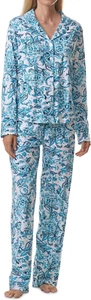 NWT Karen Neuburger White/Blue WATERCOLOR PAISLEY Jersey Pajama Set XL POCKETS - Picture 1 of 4