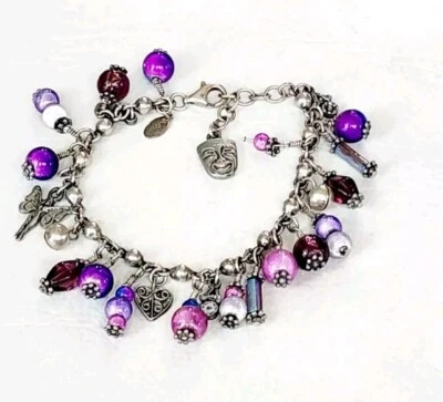 Pulsera vintage Julieta cuentas de vidrio esterlina cha cha estaño dijes 7,5" 21 g Foto 1 de 4