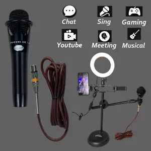 Studio Live Wired Microphone With Desktop Selfie Ring LED Lighting For Recording - Picture 1 of 12