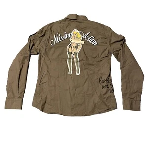 Doramafi Sicilias Military Style Shirt Mens XXL Slim Long Sleeve Button Up Green - Picture 1 of 16