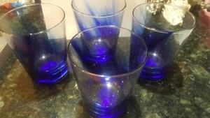 Vintage Set of 4 Libbey Cobalt Blue Swirl 8 oz Glasses, Coastal look, New - Picture 1 of 8