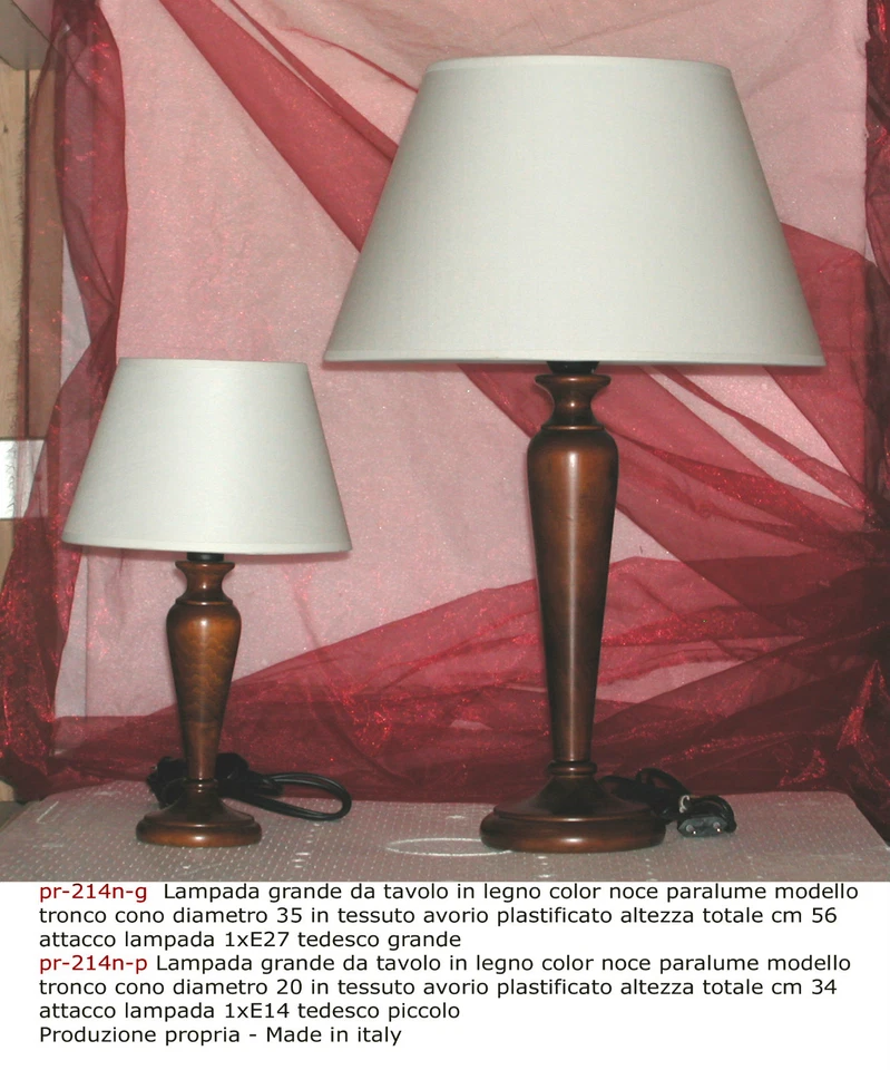 PAOLO ROSSI Lumetto lampada abat jour legno tornito colore noce con paralume made in Italy