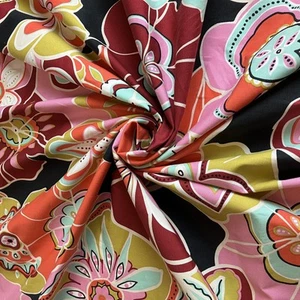 Maroon Red Flowers Cool Dry Poplin by the yard X 58" wide - Picture 1 of 6