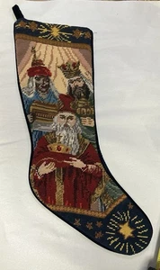 Needlepoint Christmas Stocking 3 Wisemen  Kings  Vintage Holiday - Picture 1 of 5