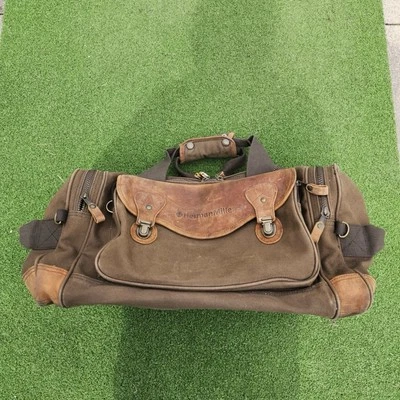 Bolsa de viagem vintage Herman Miller High Sierra verde escuro lona couro marrom - Imagem 1 de 4