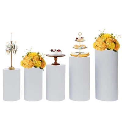 Cylinder Stands For Party-set Of 5 White Cylinder Pedestal Stand Decoration - Image 1 of 4