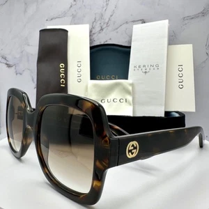 New GUCCI Sunglasses Brown Tortoise 54-22-140 Square Interlocking Gold GG Logo - Picture 1 of 18