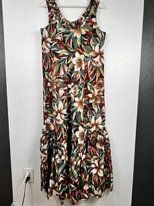 VTG Hawaiian Original Hilo Hattie Floral Maxi Dress Ruffle Collar Hem Sz Med - Picture 1 of 14