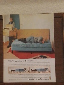 1960 Simmons Beautyrest Mattress Print Ad Bed Moving Workers Napping - Picture 1 of 4
