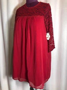NWT- AUW 3X 48"Bust 1X/2X? Red Layered Career Holiday Blouse Top Shirt M26 - Picture 1 of 12