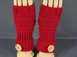 Guantes rojos sin dedos enviando mensajes de texto abiertos botón pulgar tejido brazo calentador calentadores - Imagen 1 de 6