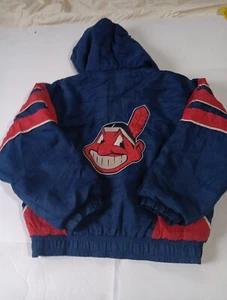 Vintage STARTER Cleveland Indians 1/4 Zip Pullover Jacket Sz M YOUTH 90s  - Picture 1 of 10