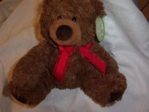 Peluche aurora steinmart lazo rojo marrón tostado lindo oso de peluche nuevo con etiquetas 8" - Imagen 1 de 2