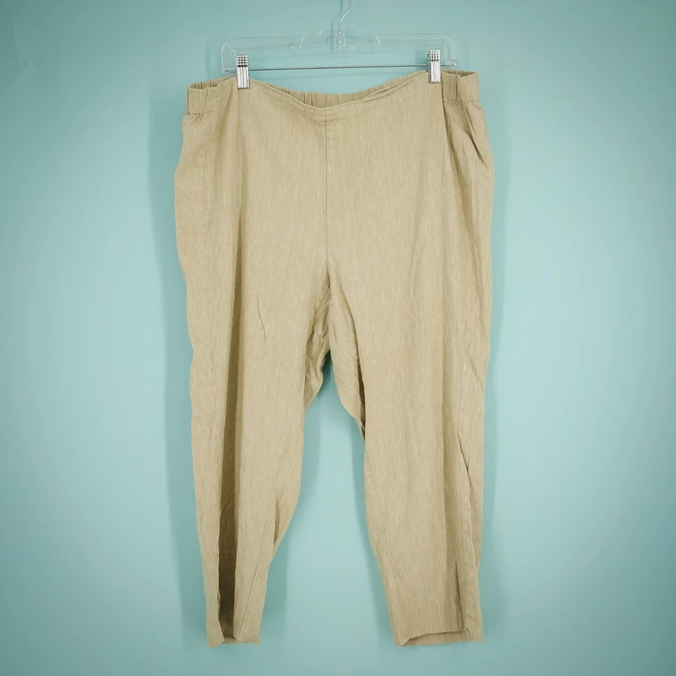 Pantalones de vacaciones recortados J. Jill talla grande 2X lino tostado elástico cintura Foto 1 de 4