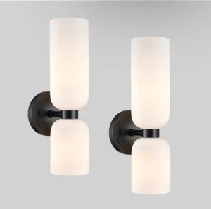 Black Wall Sconces Set of Two 2-Light Modern Wall Light Bathroom Still New - Picture 1 of 6