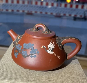 Chinesische Zisha Purpurroter- Sand mini Teekännchen handbemalt - Bild 1 von 4