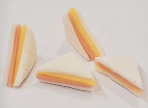 Barbi Dollhouse Miniature Food Mini Sandwiches Ham Cheese White Halves Lot 👻🧲4 - Picture 1 of 12