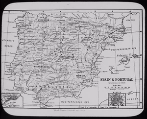 Linterna Mágica de Vidrio Diapositiva MAPA ESPAÑA Y PORTUGAL DIBUJO C1900 - Imagen 1 de 2