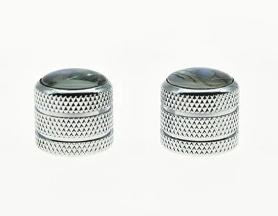 2-Pack Chrome Push On 6mm Guitar Abalone Cap Top Dome Knobs Bass Knob Tele Knobs - Image 1 of 4