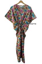 Indien Gypsy Imprimé Oiseau Robe Femme Pyjama Baige Caftan Hippie Bathrob Robe
