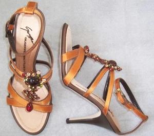 GIUSEPPE ZANOTTI Orange Satin Jewel Embellished Sandals Shoes 38.5 or 39 - Picture 1 of 3