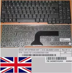 Keyboard qwerty UK ASUS M70 MP-03756GB-5287 04GNED1KUK00 Dfe 9J.N0B82.10U Black - Picture 1 of 1