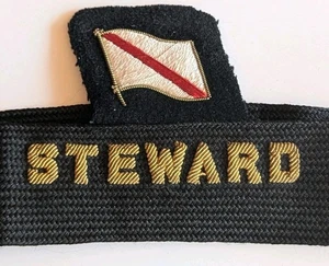 1940s Steamship Line STEWARD Hand Sewn & Bullion Hat Badge - On Band - Picture 1 of 4