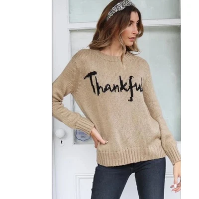 Wooden Ships Thankful Sweater Size S Wool Mohair Graphic Chunky Knit Oversized - Image 1 of 4