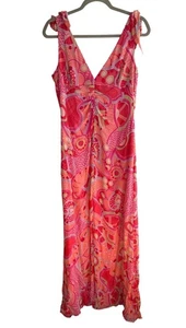 David Meister Maxi Dress Women's Size 12 Silk Pink Paisley Tropical Vacation - Picture 1 of 14