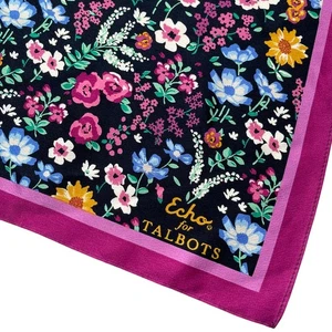 Echo for Talbots Scarf Colorful Floral Print Pink Border Square 26.5" - Picture 1 of 4
