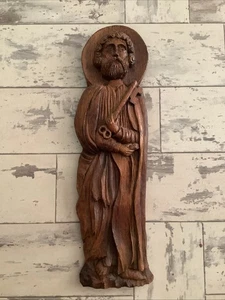 Seltene handgeschnitzte Eichenplakette St. Peter mit dem Schlüssel zum Himmelstor Volkskunst - Bild 1 von 10