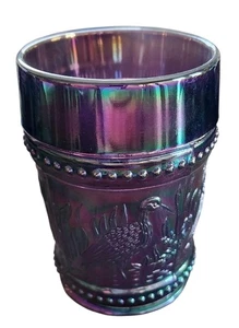 Vintage Dugan Storks and Rushes Beaded Amethyst Carnival Tumbler - Picture 1 of 6