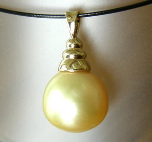SOUTH SEA GOLD 16.2mm! PEARL 100% UNTREATED+18ct SOLID YG PENDANT+CERT AVAILABLE - Picture 1 of 1
