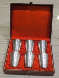 Sterling Silver Chinese Export Bamboo Sake or Vodka Shots Cups Set of 6 NM - Picture 1 of 15