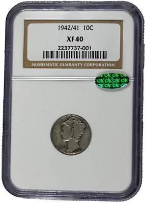 1942/41 NGC XF40 Mercury Dime with CAC Label - Image 1 of 3