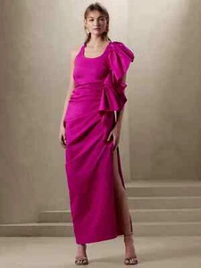 BANANA REPUBLIC SOFFI RUFFLE MAXI DRESS SIZE 4 NEON FUCHSIA #621048 NEW - Picture 1 of 4