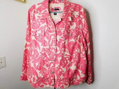 Carole Little Linen Pink Cream Floral Jacket Size 3X Paisley Pattern - Image 1 of 4