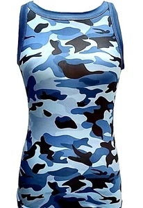 Women’s Blue Camo Tank Top NEW, Size Is XL With A Snug Fit - Picture 1 of 3