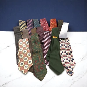JOB LOT MEN'S VINTAGE TIES SOME SILK PATTERNED HARRODS M&S (Mixed Brands) - Picture 1 of 14