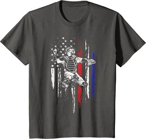 Baseball American Flag Patriotic Catcher 4th Of July Youth Unisex T-shirt - Picture 1 of 4