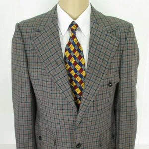 38 R Hughes Hatcher Vintage 70s Gris Plaid Laine Hommes 2 Boutons Veste Sport - Picture 1 of 9