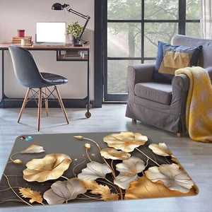 3D Golden Lotusblatt R083 rutschfeste Teppichmatte Rund Elegant Teppich Panda - Bild 1 von 5