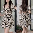 Fashionable Women's Floral Short Sleeve Dress with Backless Bow Detail