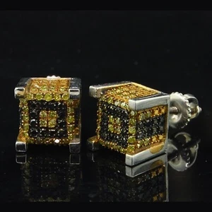 0.60 Ct Lab Created Black Spinel & Sapphire 14K White Gold Fn Cube Stud Earrings - Picture 1 of 10