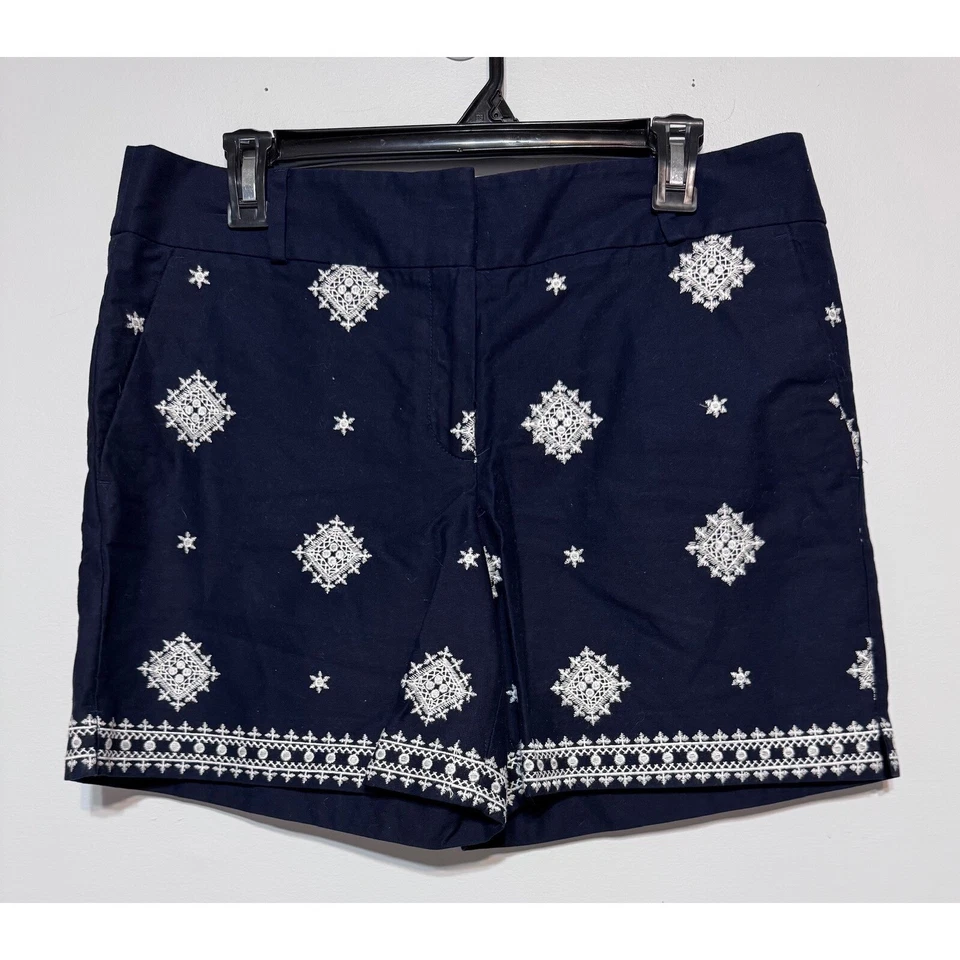 Pantalones Cortos Ann Taylor LOFT Riviera Bordados Azul Marino Talla 8 Coastal Chic Festival Foto 1 de 4