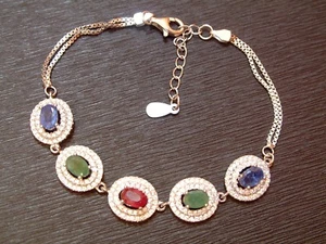 Exclusives Armband - besetzt mit Smaragd & Saphir & Rubin - Sterlingsilber- 925- - Bild 1 von 2