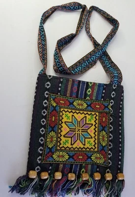 Woven Tassel Fringe Retro Embroidery Inspired Boho Messenger Bag - Image 1 of 4