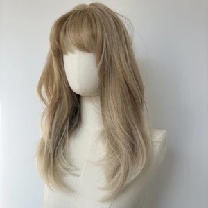 Heat Resistant Hair Mixed blonde Cosplay Wigs With Bangs Straight - Picture 1 of 8