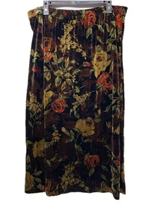 Sag Harbor Women’s Black Floral Long Elastic Waist Velour XLarge - Imagen 1 de 5